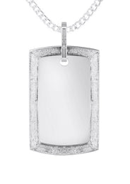 10K White Gold Diamond Dog Tag Picture Pendant Necklace | Appx. 36 Grams