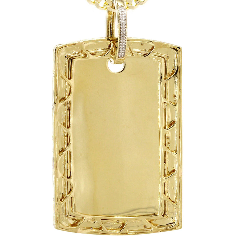 10K Yellow Gold Diamond Dog Tag Picture Pendant Necklace | Appx. 36 Grams