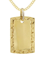 10K Yellow Gold Diamond Dog Tag Picture Pendant Necklace | Appx. 36 Grams
