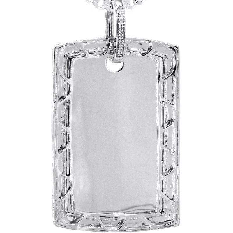 10K White Gold Diamond Dog Tag Picture Pendant Necklace | Appx. 36 Grams