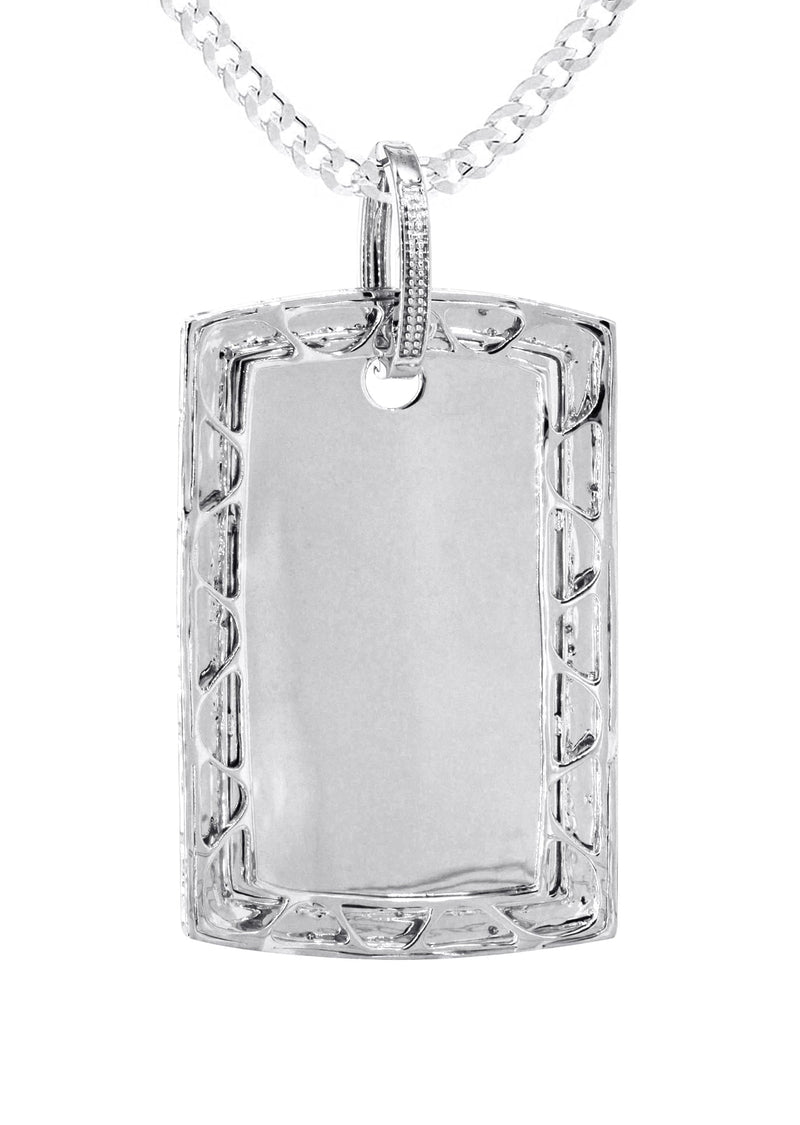 10K White Gold Diamond Dog Tag Picture Pendant Necklace | Appx. 36 Grams