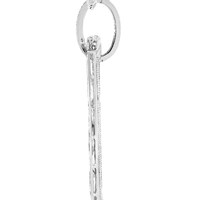 10K White Gold Diamond Dog Tag Picture Pendant Necklace | Appx. 36 Grams