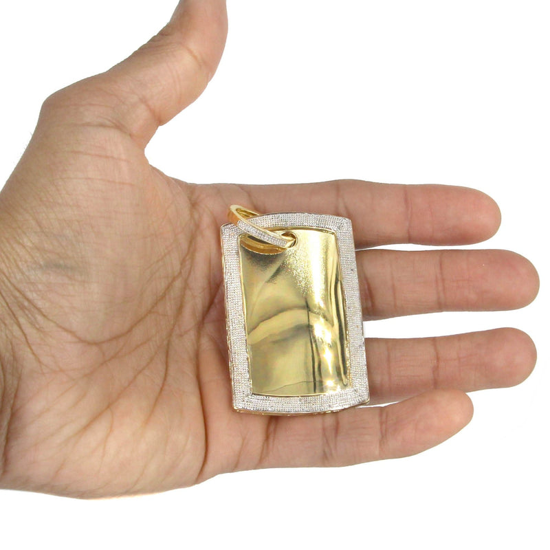 10K Yellow Gold Diamond Dog Tag Picture Pendant Necklace | Appx. 36 Grams