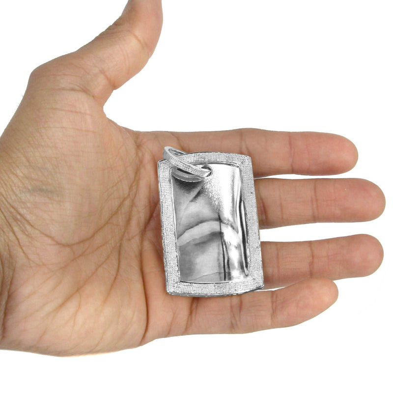10K White Gold Diamond Dog Tag Picture Pendant Necklace | Appx. 36 Grams