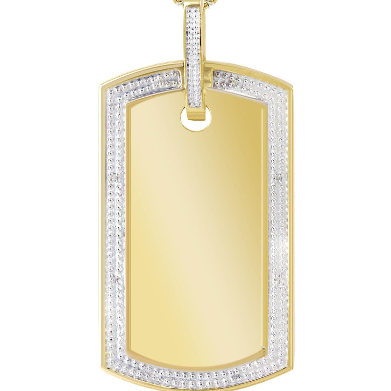 10K Yellow Gold Diamond Dog Tag Picture Pendant Necklace | Appx. 27 Grams