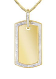10K Yellow Gold Diamond Dog Tag Picture Pendant Necklace | Appx. 27 Grams