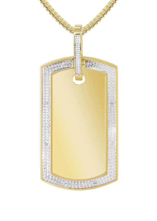 10K Yellow Gold Diamond Dog Tag Picture Pendant Necklace | Appx. 27 Grams