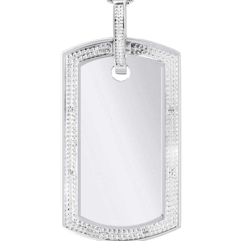 10K White Gold Diamond Dog Tag Picture Pendant Necklace | Appx. 27 Grams