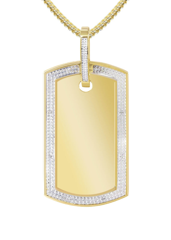 10K Yellow Gold Diamond Dog Tag Picture Pendant Necklace | Appx. 27 Grams