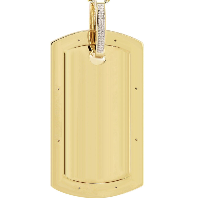 10K Yellow Gold Diamond Dog Tag Picture Pendant Necklace | Appx. 27 Grams