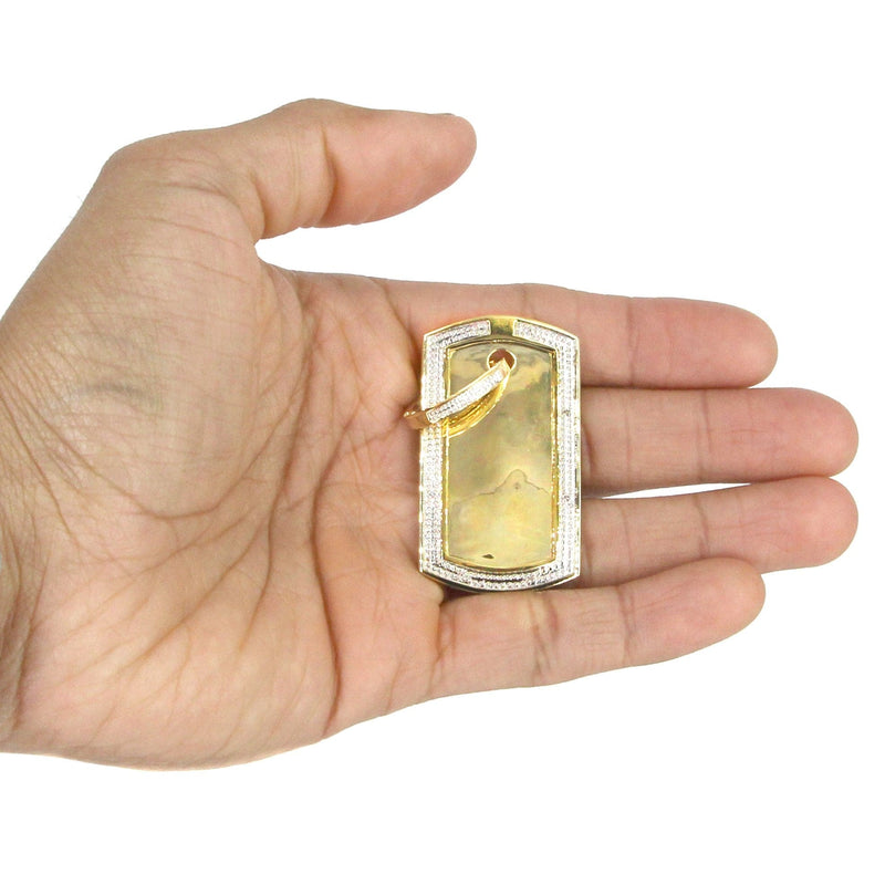10K Yellow Gold Diamond Dog Tag Picture Pendant Necklace | Appx. 27 Grams