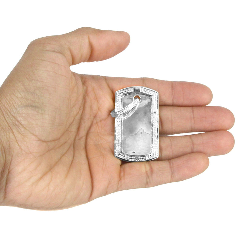 10K White Gold Diamond Dog Tag Picture Pendant Necklace | Appx. 27 Grams