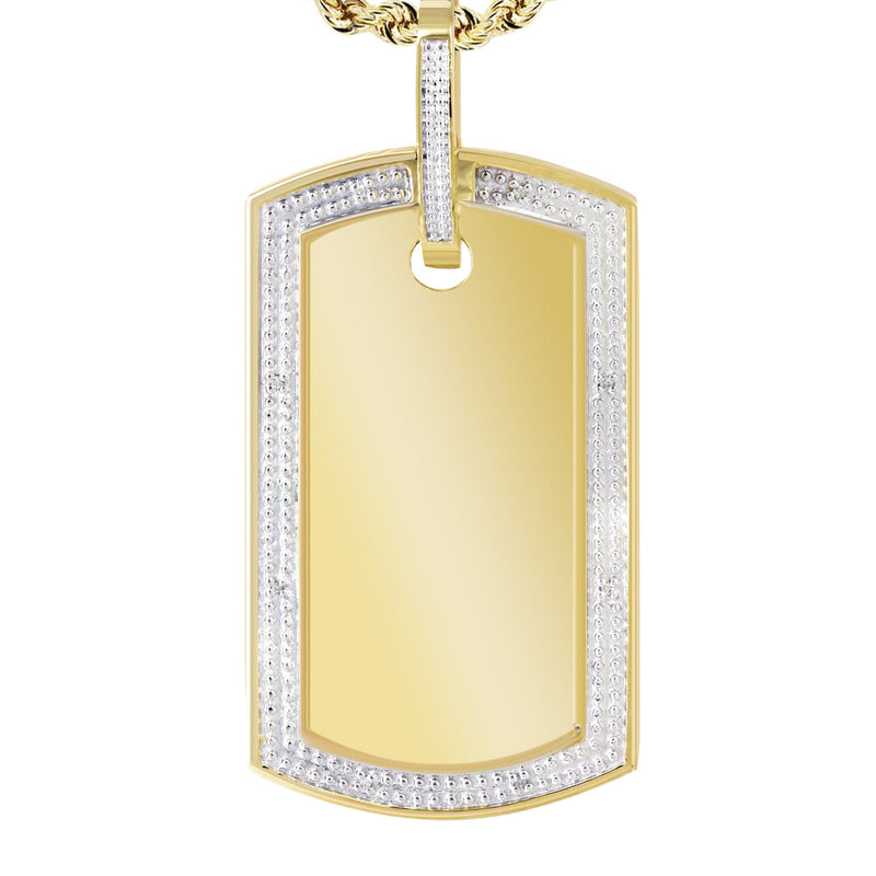 10K Yellow Gold Diamond Dog Tag Picture Pendant Necklace | Appx. 20 Grams