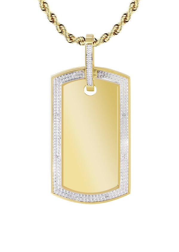 10K Yellow Gold Diamond Dog Tag Picture Pendant Necklace | Appx. 20 Grams