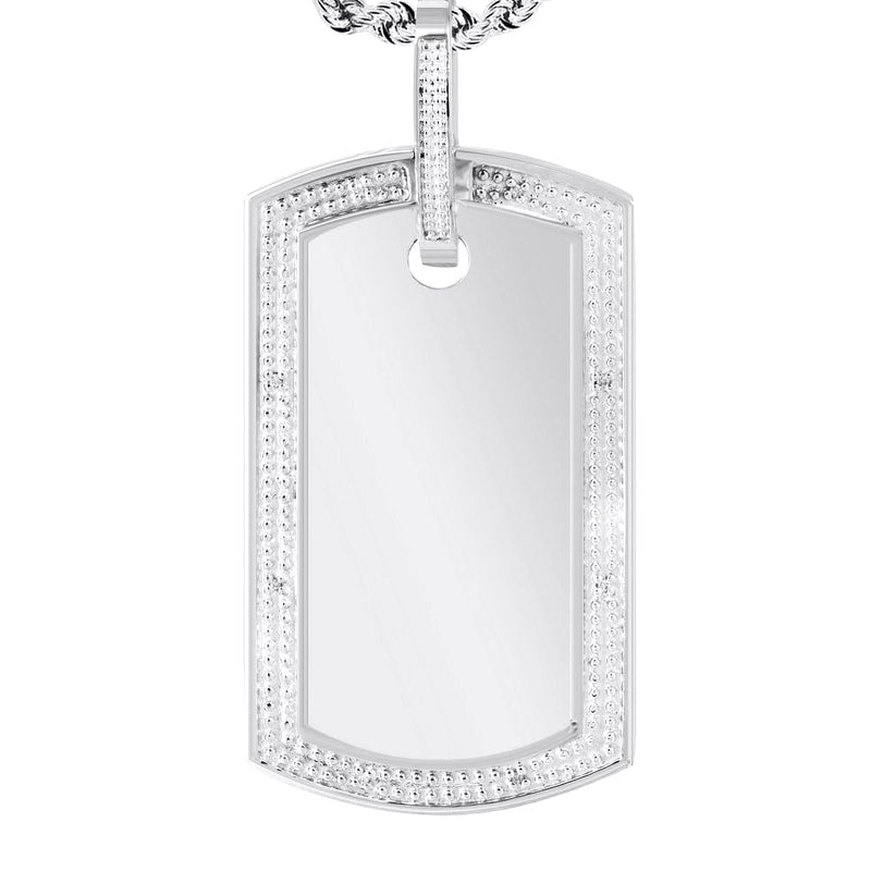 10K White Gold Diamond Dog Tag Picture Pendant Necklace | Appx. 20 Grams