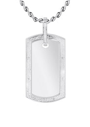 10K White Gold Diamond Dog Tag Picture Pendant Necklace | Appx. 20 Grams