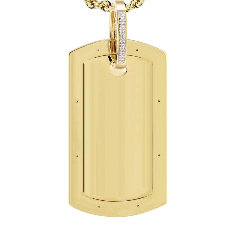 10K Yellow Gold Diamond Dog Tag Picture Pendant Necklace | Appx. 20 Grams