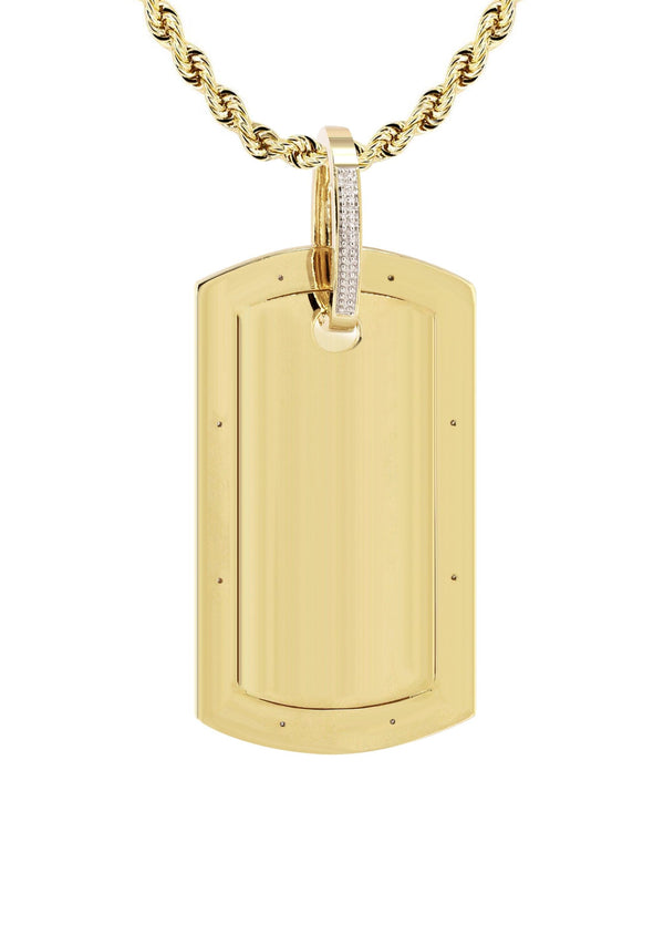 10K Yellow Gold Diamond Dog Tag Picture Pendant Necklace | Appx. 20 Grams