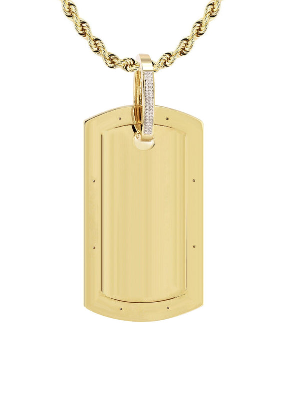 10K Yellow Gold Diamond Dog Tag Picture Pendant Necklace | Appx. 20 Grams