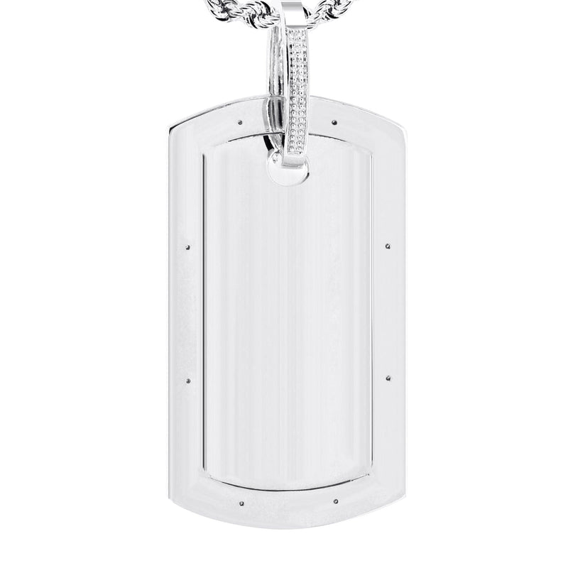 10K White Gold Diamond Dog Tag Picture Pendant Necklace | Appx. 20 Grams