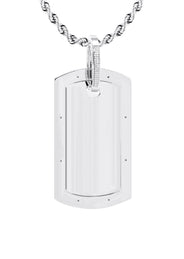 10K White Gold Diamond Dog Tag Picture Pendant Necklace | Appx. 20 Grams