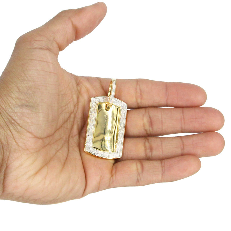 10K Yellow Gold Diamond Dog Tag Picture Pendant Necklace | Appx. 20 Grams