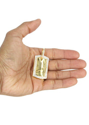 10K Yellow Gold Diamond Dog Tag Picture Pendant Necklace | Appx. 20 Grams