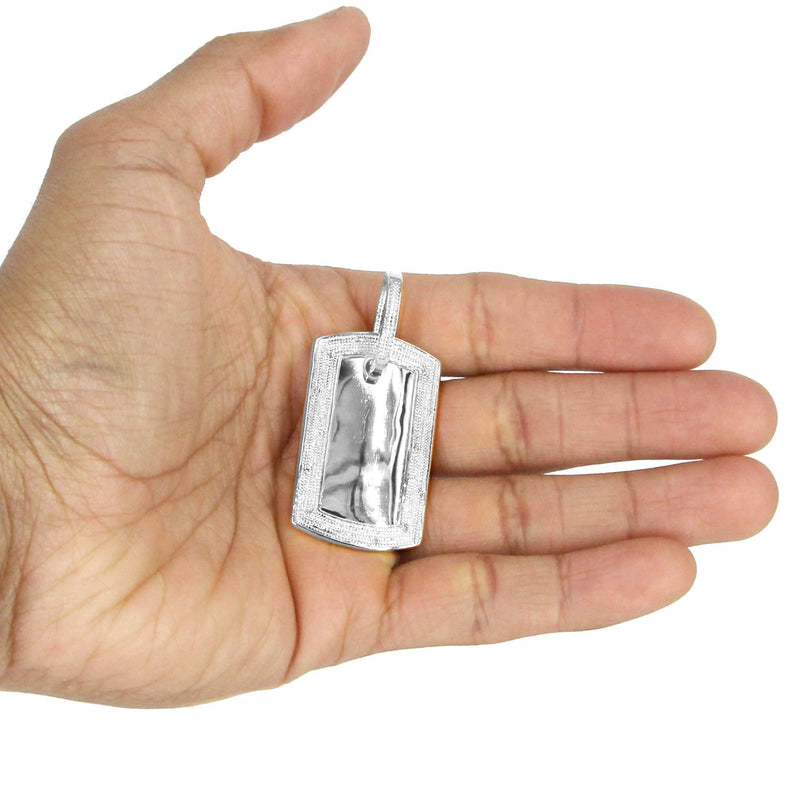 10K White Gold Diamond Dog Tag Picture Pendant Necklace | Appx. 20 Grams