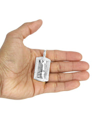 10K White Gold Diamond Dog Tag Picture Pendant Necklace | Appx. 20 Grams