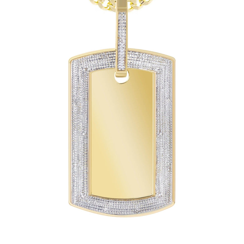 10K Yellow Gold Diamond Dog Tag Picture Pendant Necklace | Appx. 24 Grams