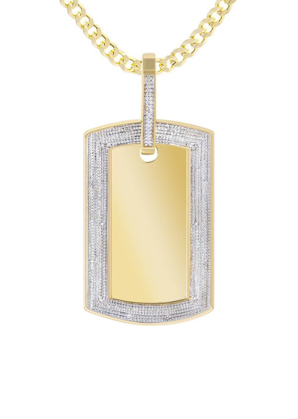 10K Yellow Gold Diamond Dog Tag Picture Pendant Necklace | Appx. 24 Grams