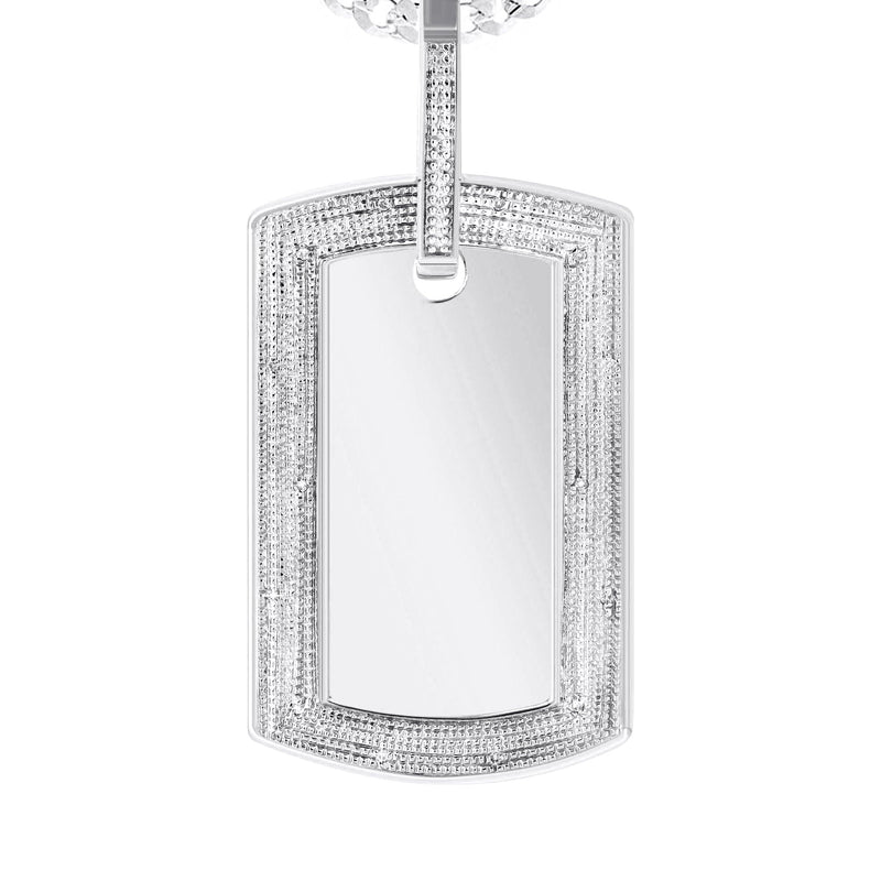 10K White Gold Diamond Dog Tag Picture Pendant Necklace | Appx. 24 Grams