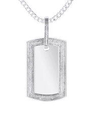 10K White Gold Diamond Dog Tag Picture Pendant Necklace | Appx. 24 Grams