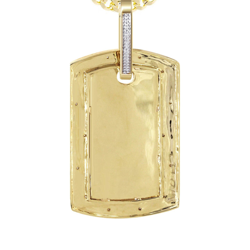 10K Yellow Gold Diamond Dog Tag Picture Pendant Necklace | Appx. 24 Grams