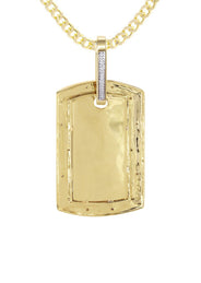 10K Yellow Gold Diamond Dog Tag Picture Pendant Necklace | Appx. 24 Grams