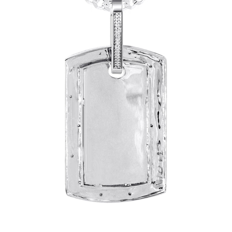 10K White Gold Diamond Dog Tag Picture Pendant Necklace | Appx. 24 Grams