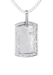 10K White Gold Diamond Dog Tag Picture Pendant Necklace | Appx. 24 Grams