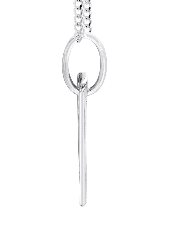 10K White Gold Diamond Dog Tag Picture Pendant Necklace | Appx. 24 Grams