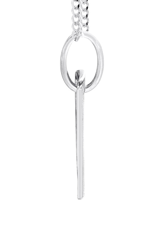 10K White Gold Diamond Dog Tag Picture Pendant Necklace | Appx. 24 Grams