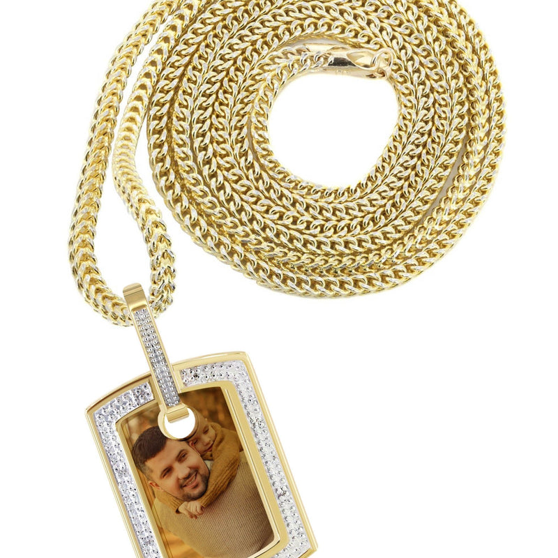 10K Yellow Gold Diamond Dog Tag Picture Pendant Necklace | Appx. 19 Grams