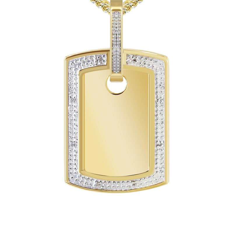 10K Yellow Gold Diamond Dog Tag Picture Pendant Necklace | Appx. 19 Grams