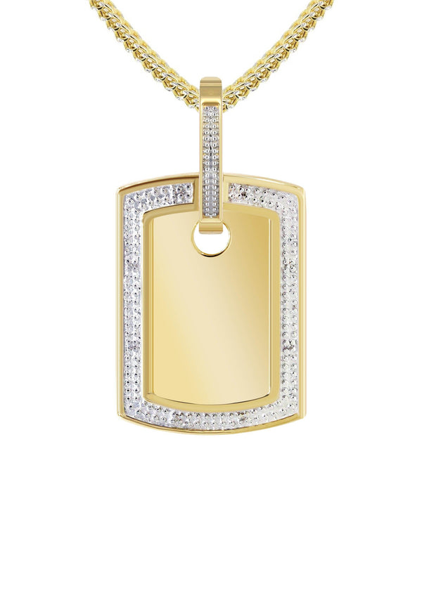 10K Yellow Gold Diamond Dog Tag Picture Pendant Necklace | Appx. 19 Grams