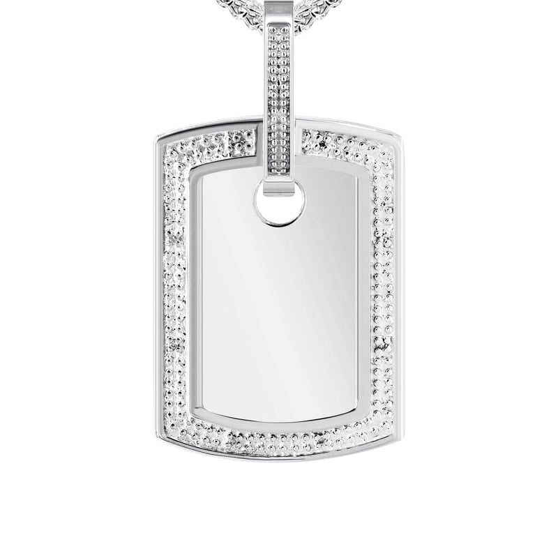 10K White Gold Diamond Dog Tag Picture Pendant Necklace | Appx. 19 Grams