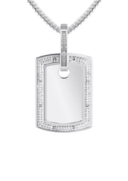 10K White Gold Diamond Dog Tag Picture Pendant Necklace | Appx. 19 Grams