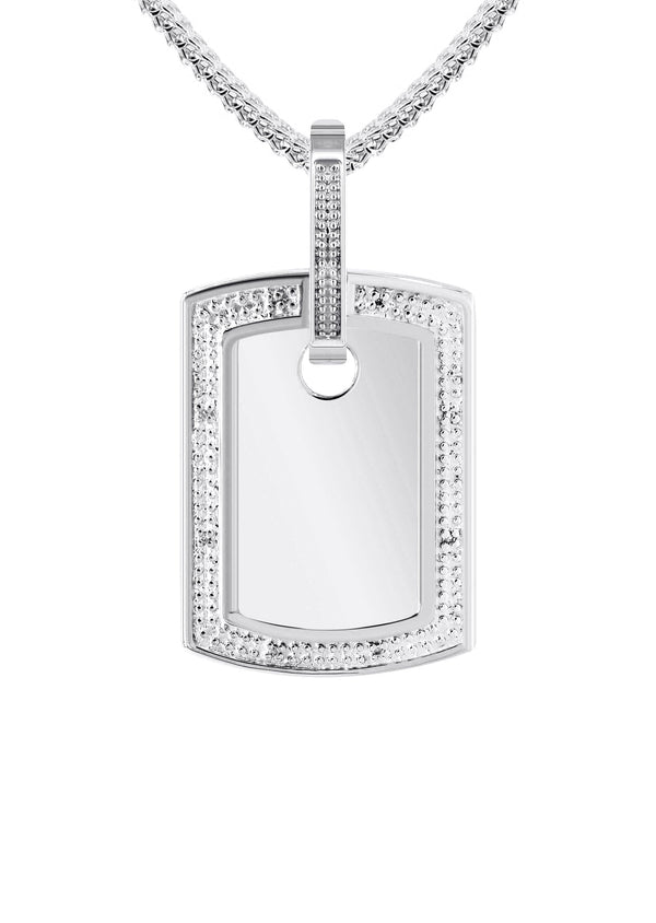 10K White Gold Diamond Dog Tag Picture Pendant Necklace | Appx. 19 Grams