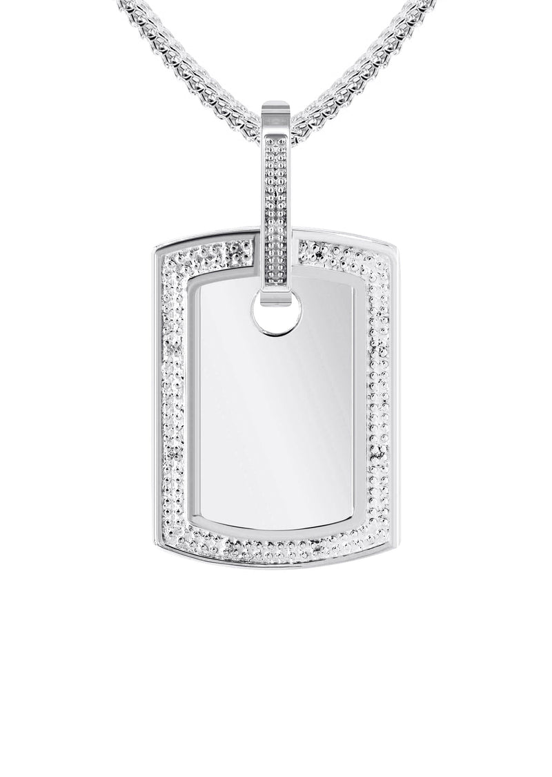 10K White Gold Diamond Dog Tag Picture Pendant Necklace | Appx. 19 Grams