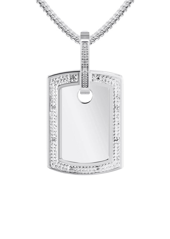 10K White Gold Diamond Dog Tag Picture Pendant Necklace | Appx. 19 Grams
