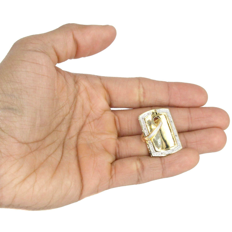 10K Yellow Gold Diamond Dog Tag Picture Pendant Necklace | Appx. 19 Grams