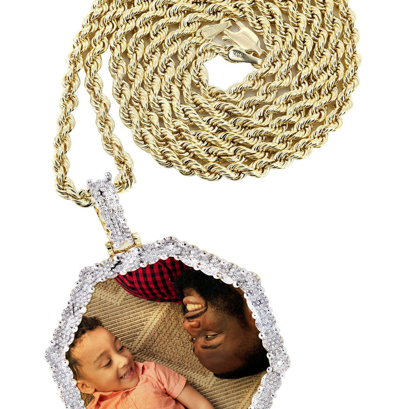 10K Yellow Gold Diamond Octagon Picture Pendant Necklace | Appx. 25 Grams