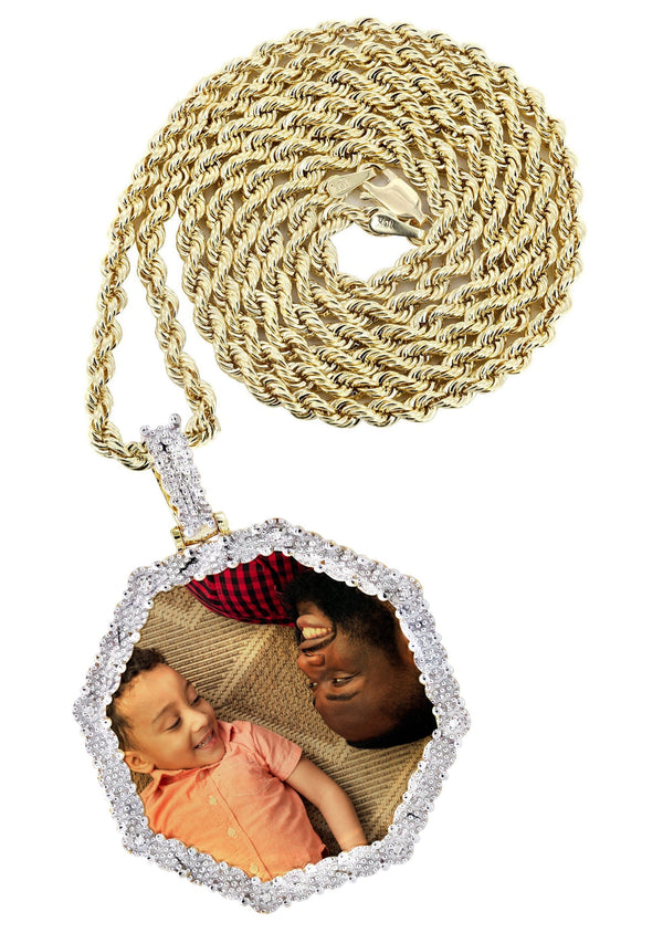 10K Yellow Gold Diamond Octagon Picture Pendant Necklace | Appx. 25 Grams